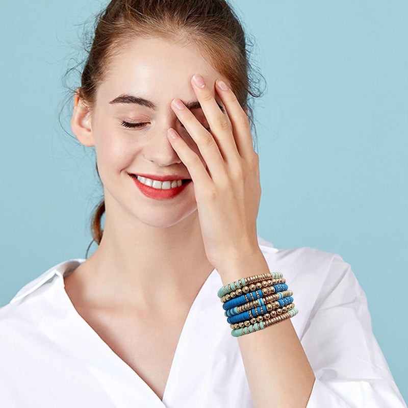 GOOJIDS Surfer Heishi Clay Bead Bracelets for Women Bohemian Stackable Gold Plated Beaded Stretch Bracelets Elastic Layering Friendship Bracelets Set Boho Jewelry - Image 4